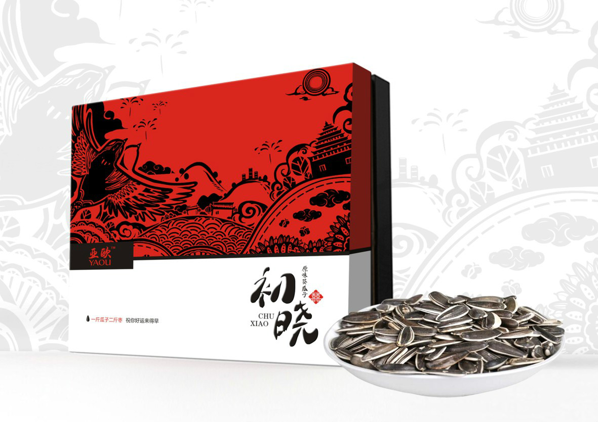 紅色禮盒瓜子包裝設(shè)計，古典特色食品包裝設(shè)計