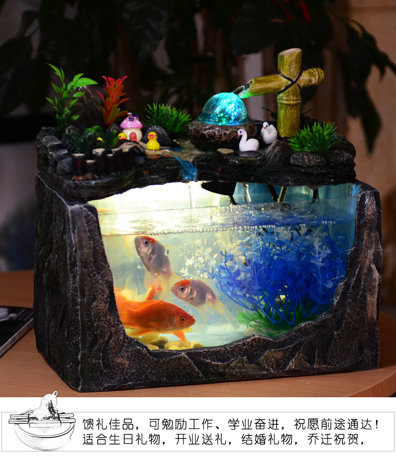 假山流水養(yǎng)魚缸家居裝飾擺件