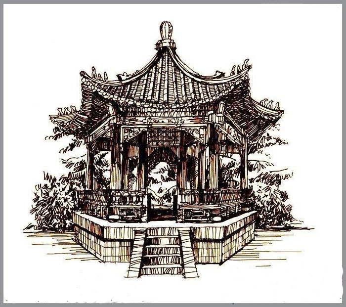 中國風(fēng)手繪叢臺亭臺樓閣