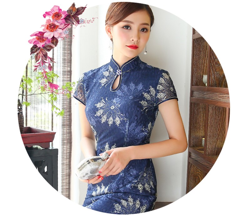 念花蕾絲旗袍，時尚魚尾旗袍裙
