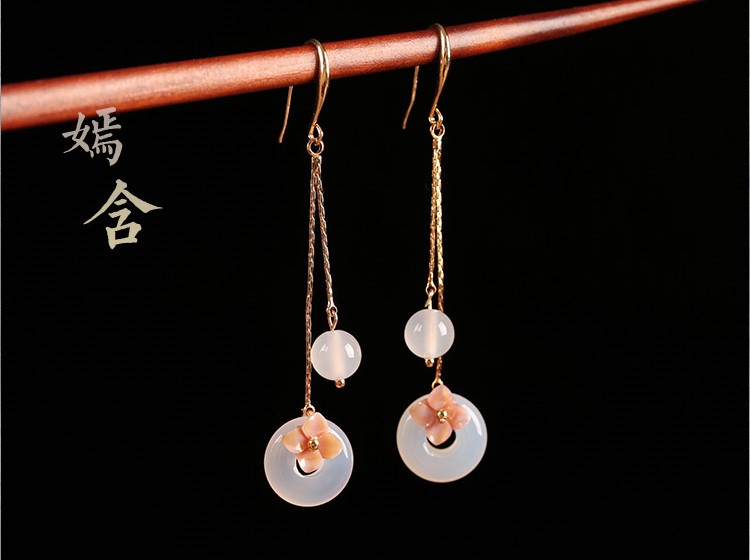 優(yōu)雅個性瑪瑙平安扣耳墜耳環(huán)，古風長款耳環(huán)