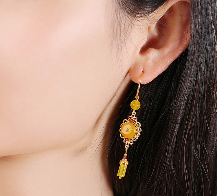 耀眼黃色瑪瑙耳環(huán)，氣質(zhì)高貴耳環(huán)