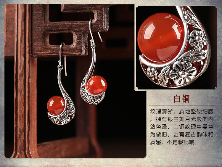 傾若典雅氣質(zhì)耳環(huán)，簡約古風(fēng)紅色首飾