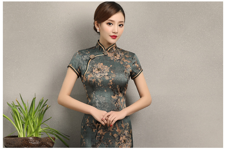 中國(guó)風(fēng)花牡丹旗袍，復(fù)古典雅修身旗袍裙