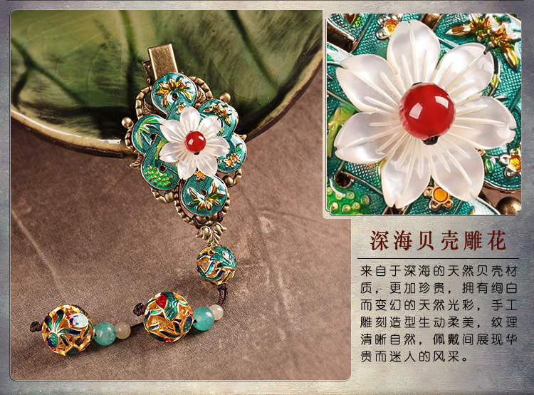 翠意盎然發(fā)夾，古典中國風花朵頭飾