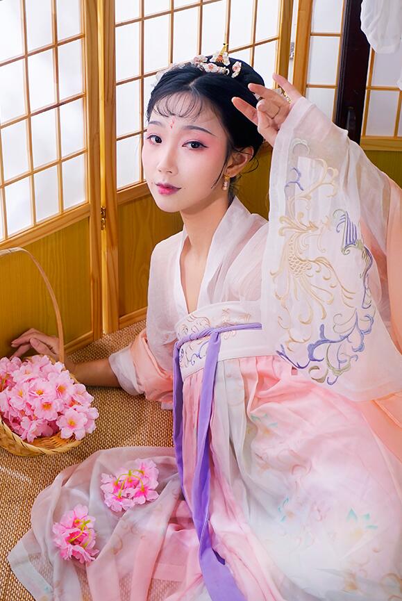 繡花印花齊胸襦裙，原創(chuàng)漢服美女圖片