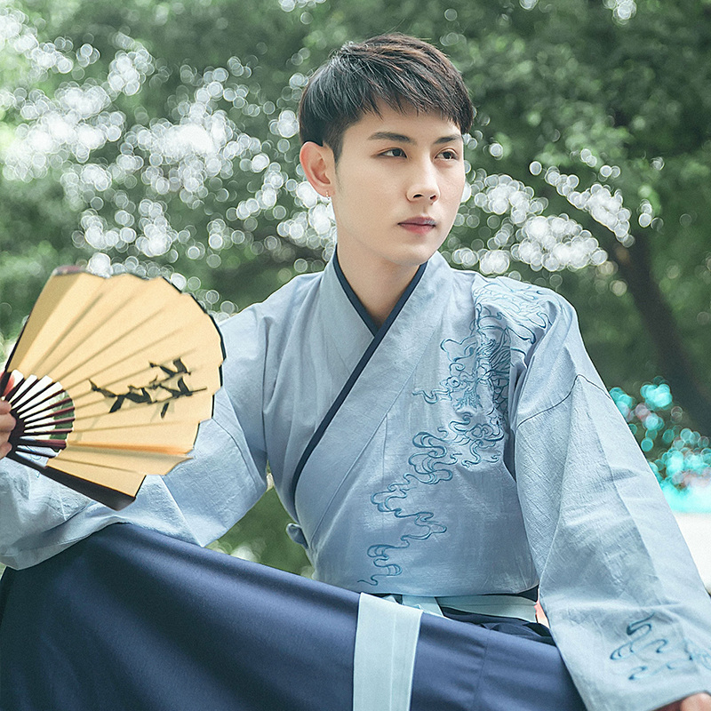 儒雅俊逸氣質(zhì)男裝漢服，交領(lǐng)龍紋祥云刺繡漢服
