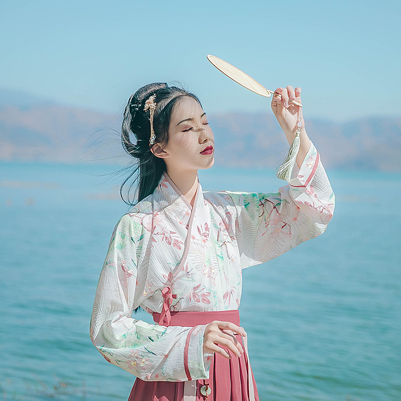 唯美印花交領(lǐng)襦裙?jié)h服，清新齊腰漢服圖片