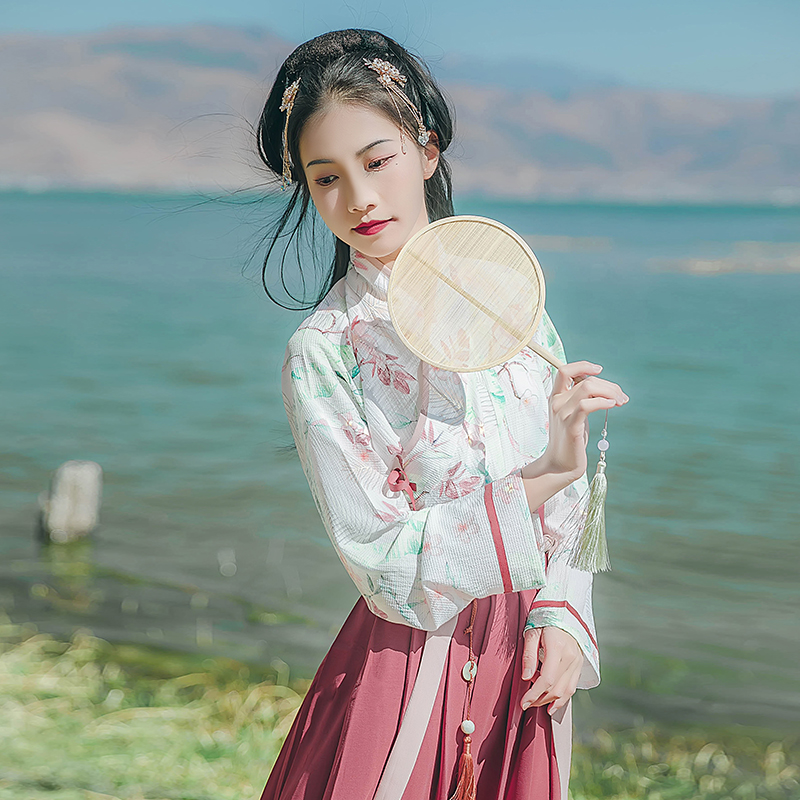 唯美印花交領(lǐng)襦裙?jié)h服，清新齊腰漢服圖片