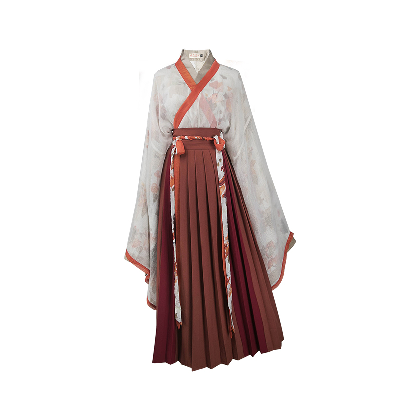魏晉風(fēng)大袖交領(lǐng)襦裙?jié)h服，松葉水墨印花漢服