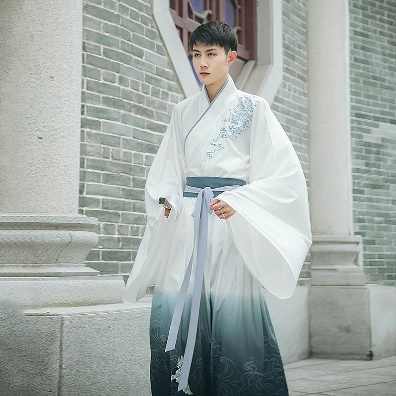 謙謙君子大袖交領(lǐng)襦裙，龍紋刺繡漢服圖片