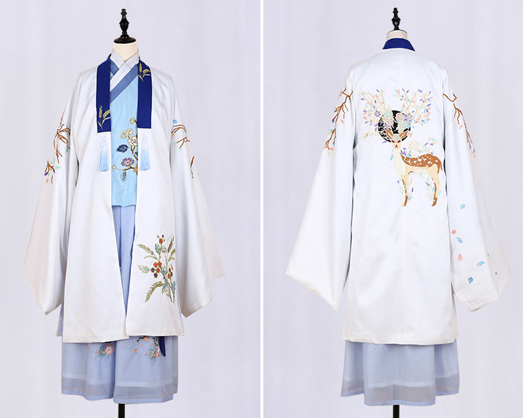 魏晉風回雪襦裙?jié)h服，清新淡雅小鹿刺繡漢服