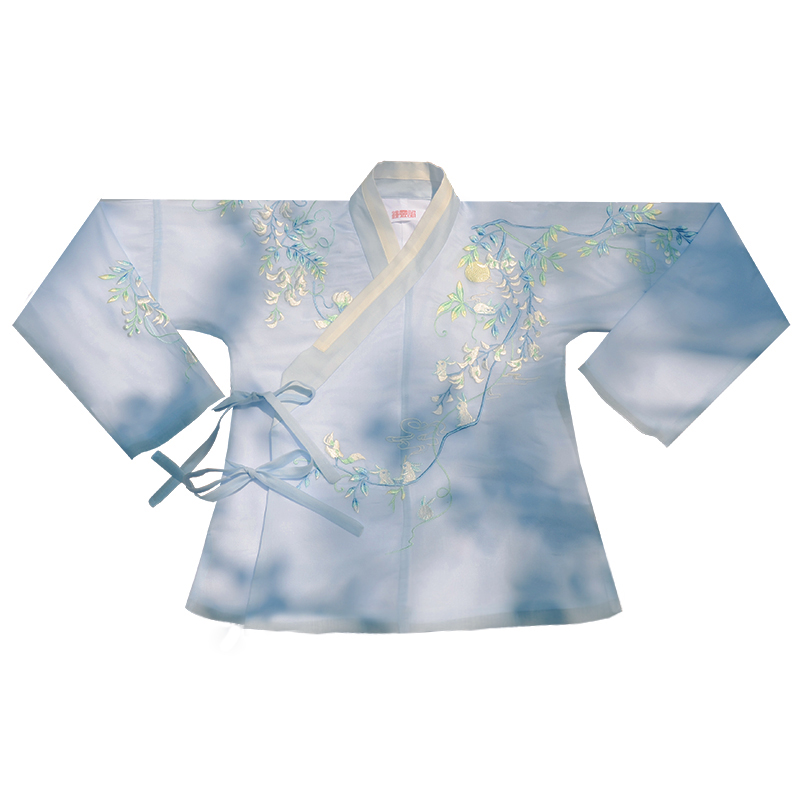 卿辭刺繡藍色典雅漢服，清新交領襦裙?jié)h服