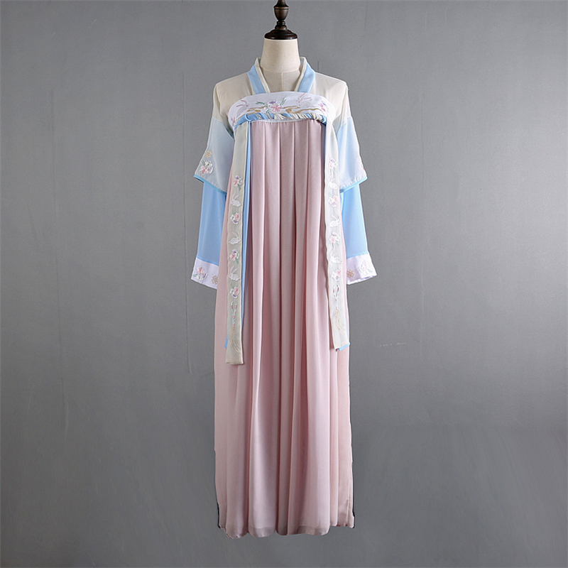 漢元素繡花仙女裙，改良漢服對襟齊胸襦裙