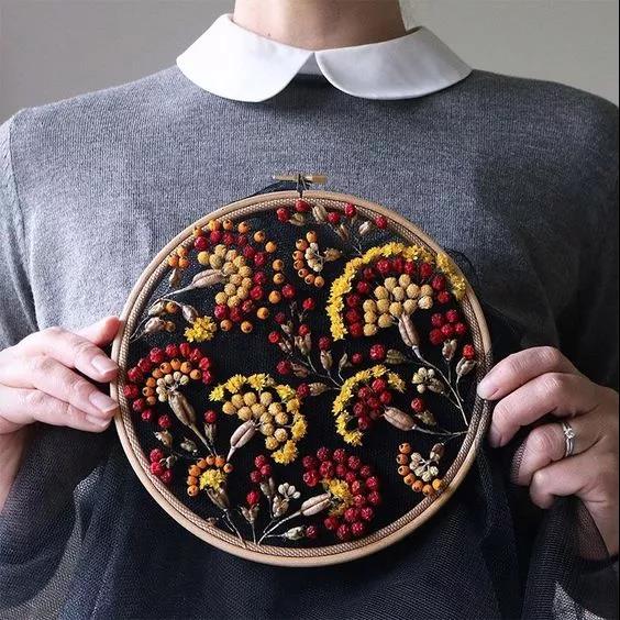 手工刺繡藝術：Olga Prinku 鮮花刺繡