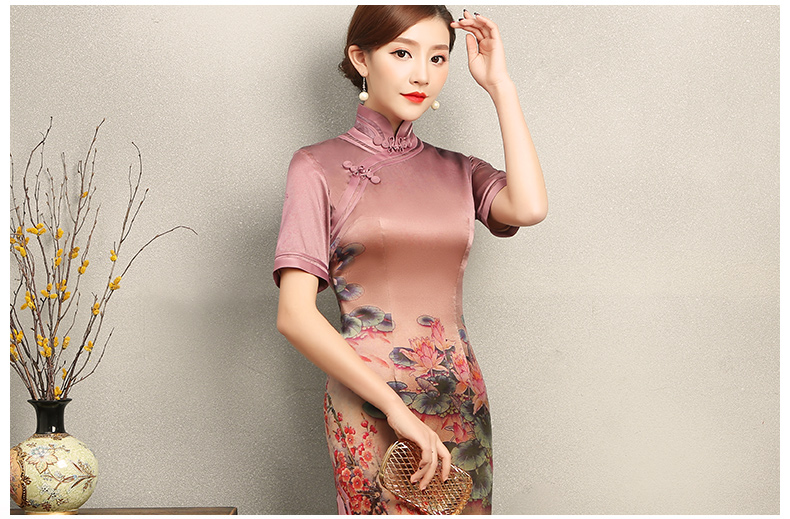 紅蓮花短袖旗袍，優(yōu)雅復(fù)古風(fēng)旗袍裙