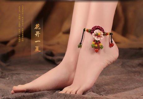 花開(kāi)一夏腳鏈：古風(fēng)花朵裝飾手工編織腳鏈