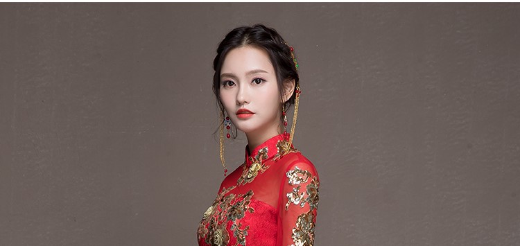 金枝玉葉中式禮服，魚(yú)尾牡丹花晚禮服