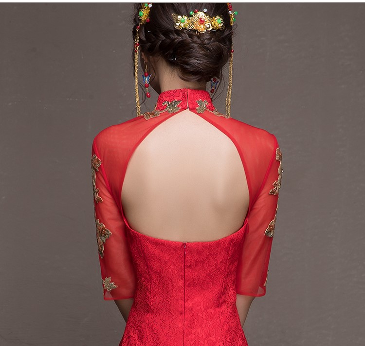 金枝玉葉中式禮服，魚(yú)尾牡丹花晚禮服