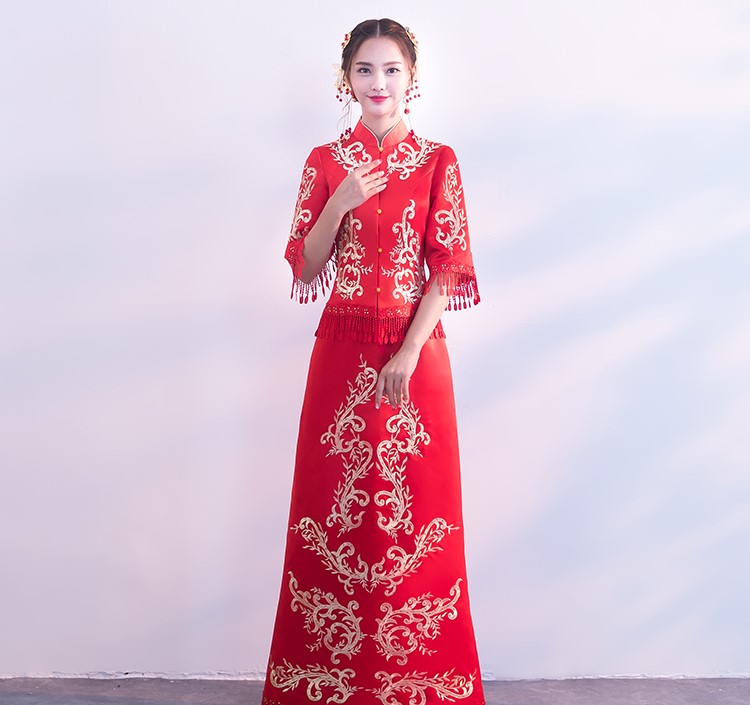時尚修身新娘結(jié)婚禮服，龍鳳褂中式禮服