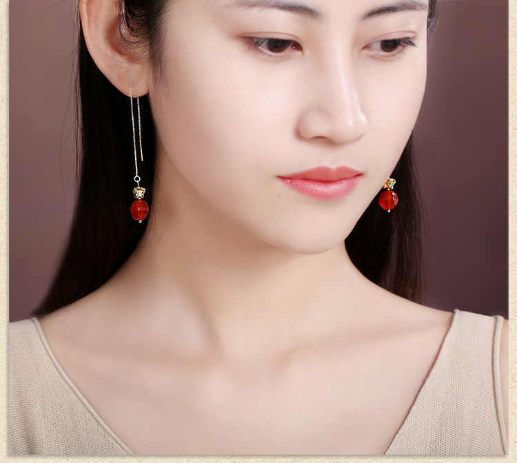 簡(jiǎn)約民族風(fēng)氣質(zhì)耳環(huán)，瑪瑙長(zhǎng)款耳墜首飾