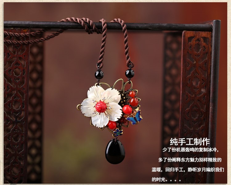 貝殼花吊墜項鏈，手工編織民族風鎖骨鏈首飾