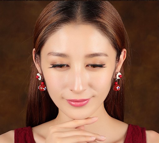 中國風(fēng)貝殼花朵紅琉璃耳釘復(fù)古風(fēng)耳環(huán)