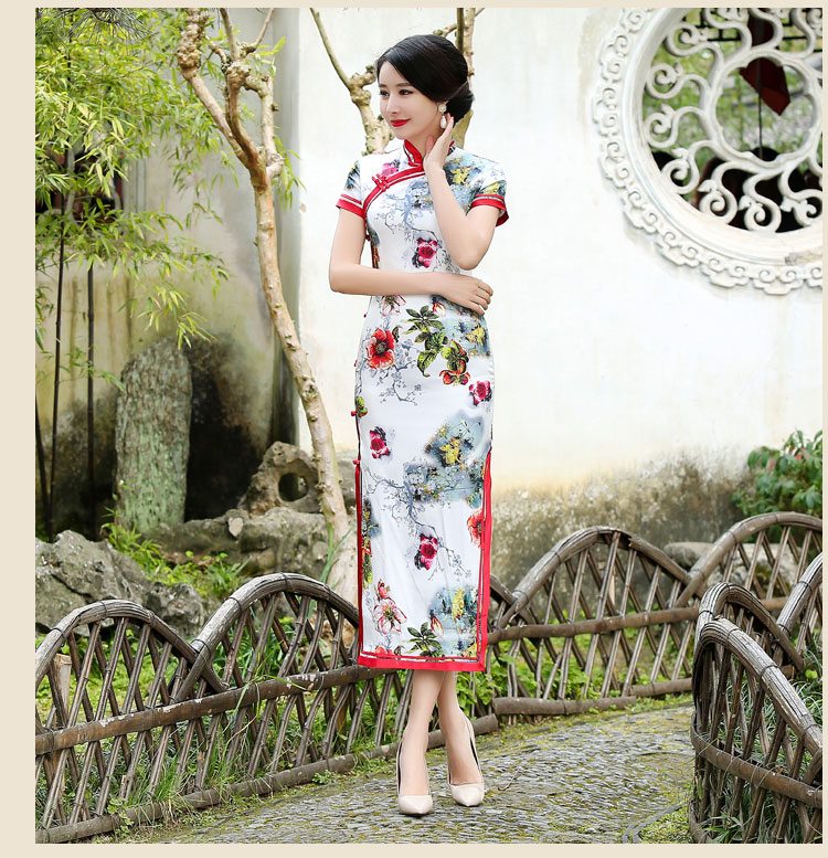 時(shí)尚中國風(fēng)典雅印花旗袍裙
