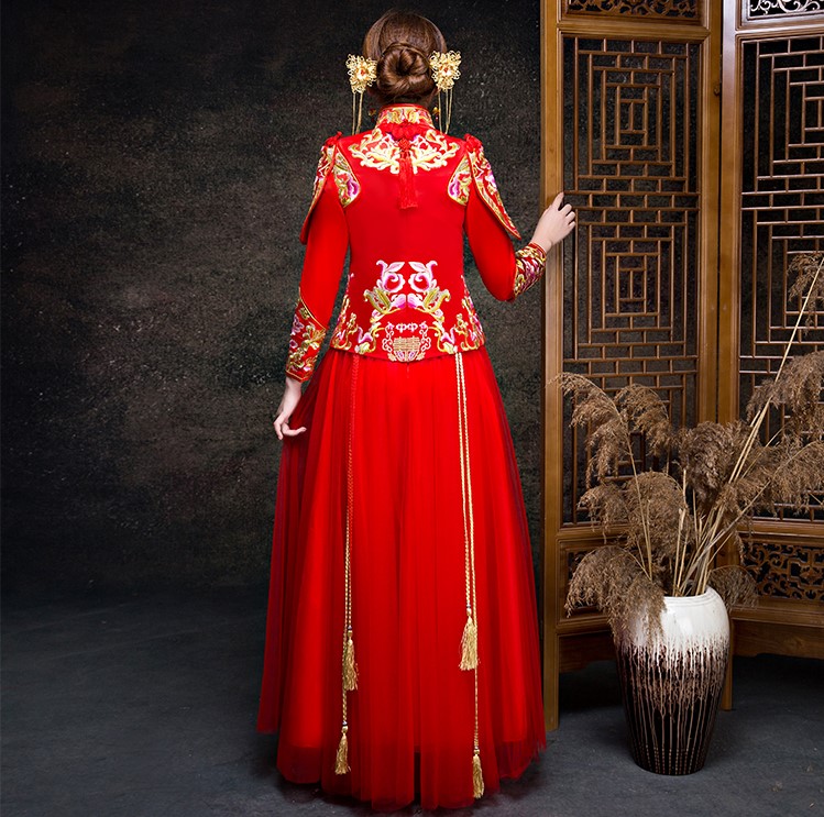 金玉良緣新娘禮服，小披肩中式禮服