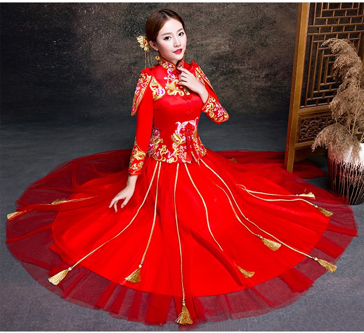 金玉良緣新娘禮服，小披肩中式禮服