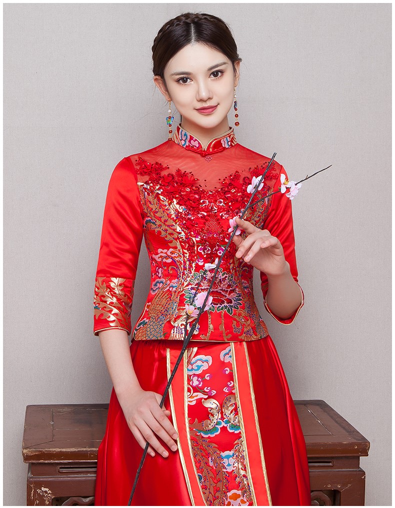 古典華麗新娘禮服，復(fù)古蕾絲中式禮服