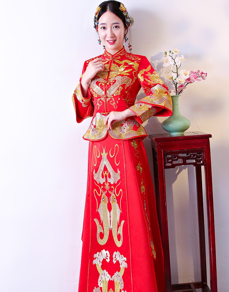 古典吉祥中式禮服，唯美鯉魚刺繡新娘禮服
