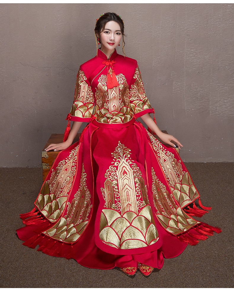 金絲刺繡中式禮服，唯美中國風(fēng)新娘禮服