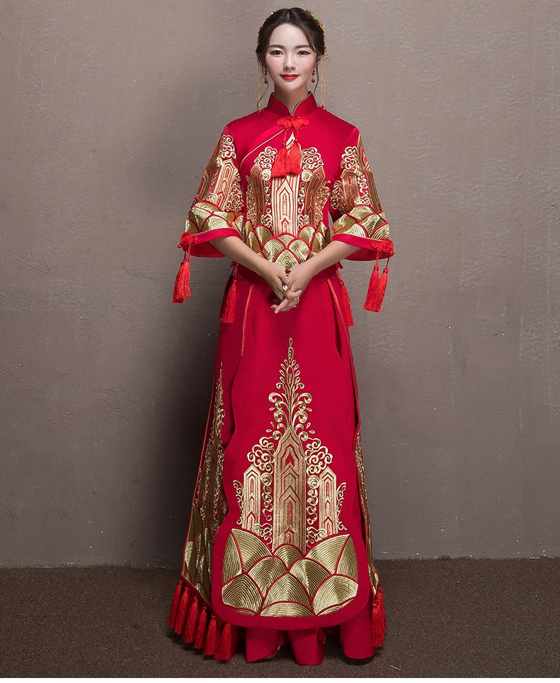 金絲刺繡中式禮服，唯美中國風(fēng)新娘禮服