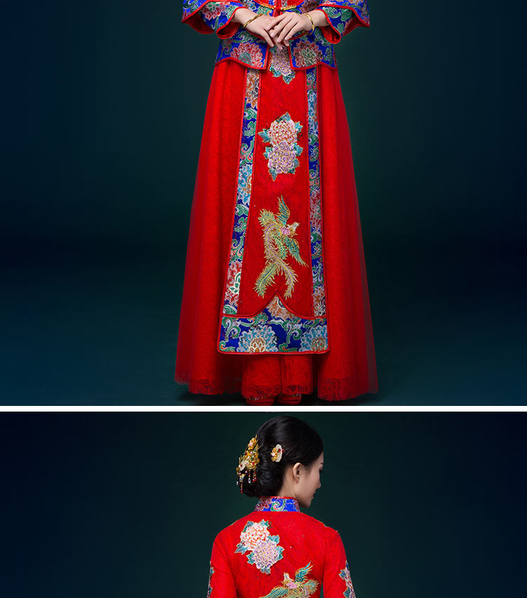 中國風(fēng)中式禮服，鳳凰刺繡新娘結(jié)婚禮服