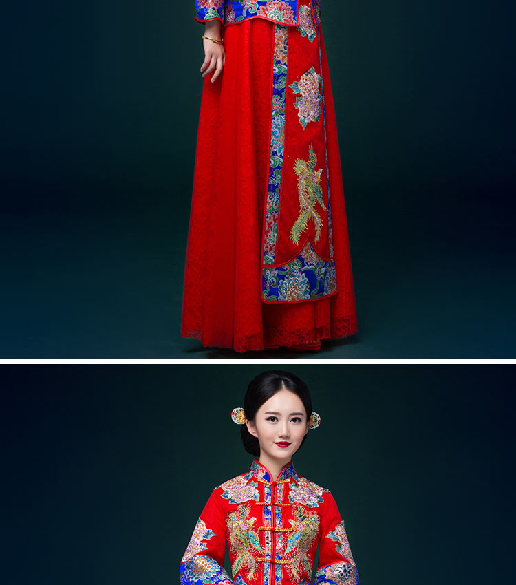 中國風(fēng)中式禮服，鳳凰刺繡新娘結(jié)婚禮服