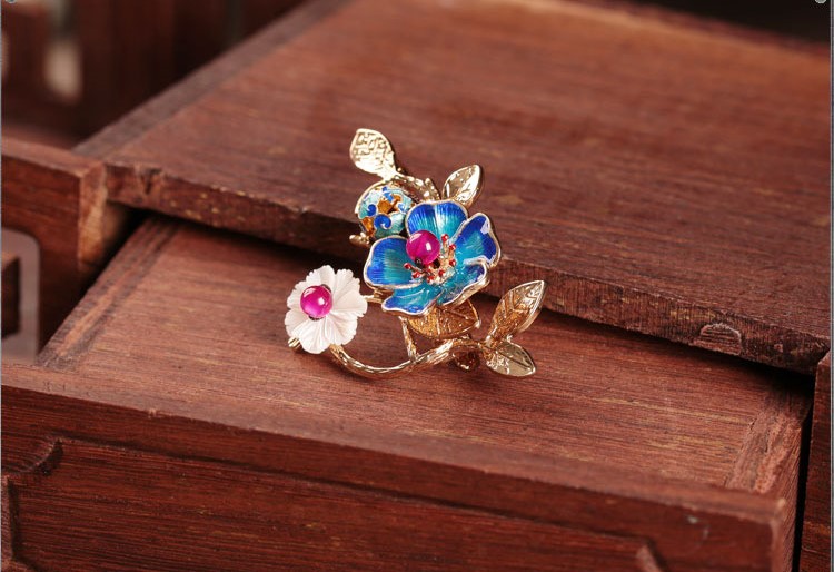 一枝藍(lán)香胸針，景泰藍(lán)中國(guó)風(fēng)復(fù)古飾品