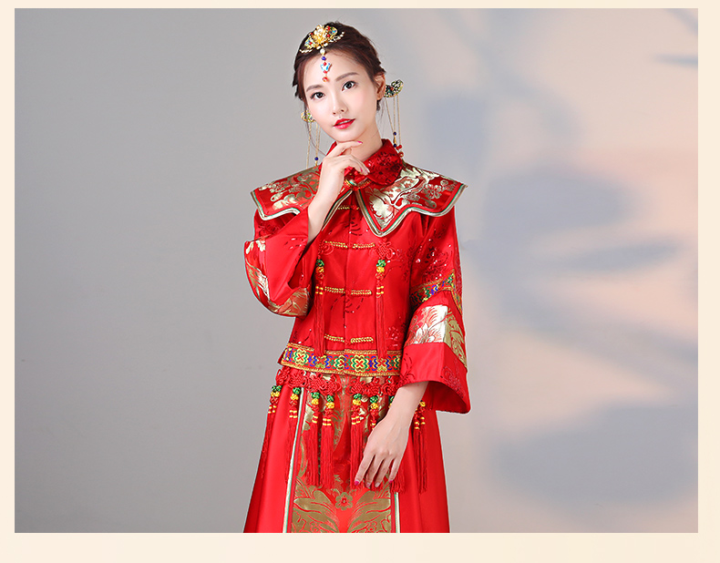 傳統(tǒng)古典刺繡中式禮服，中國(guó)風(fēng)唯美新娘禮服