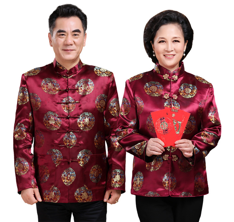 紫紅色中國風(fēng)情侶套裝男士唐裝