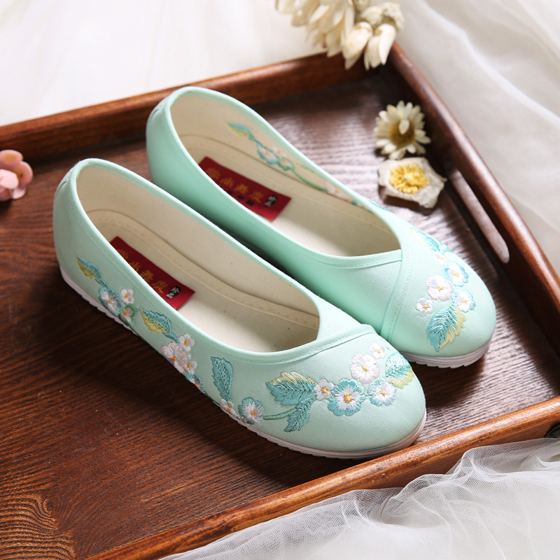 小清新花朵刺繡平底鞋，復古民族風繡花鞋