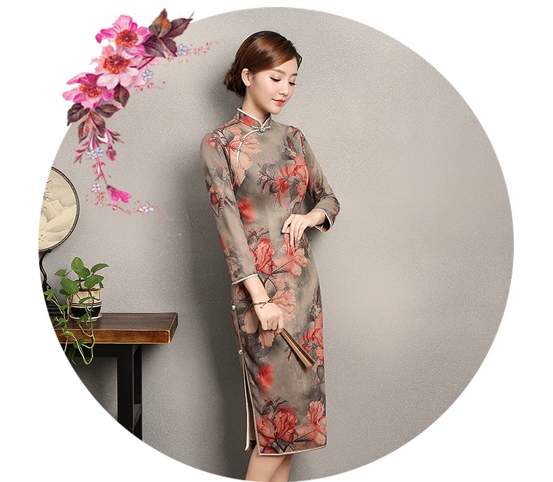 復(fù)古風(fēng)紅旦旗袍，中式紅花朵旗袍裙