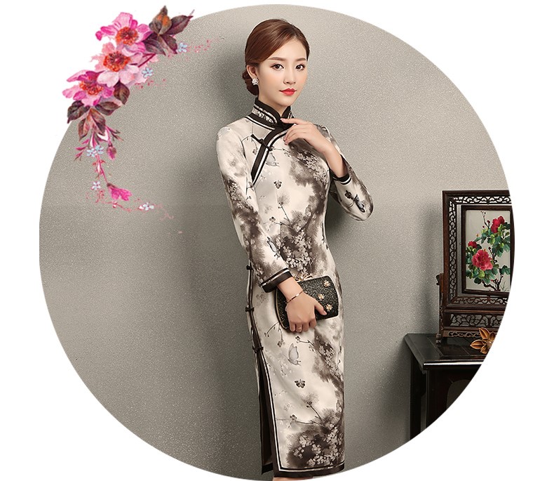 墨蝶時尚優(yōu)雅旗袍，水墨印花旗袍裙