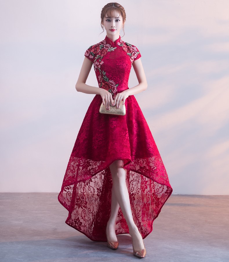 端莊優(yōu)雅中式禮服，前短后長晚禮服