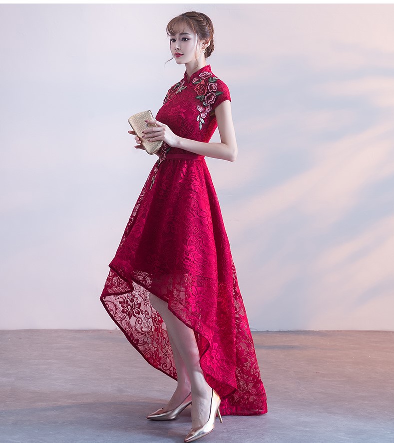 端莊優(yōu)雅中式禮服，前短后長晚禮服
