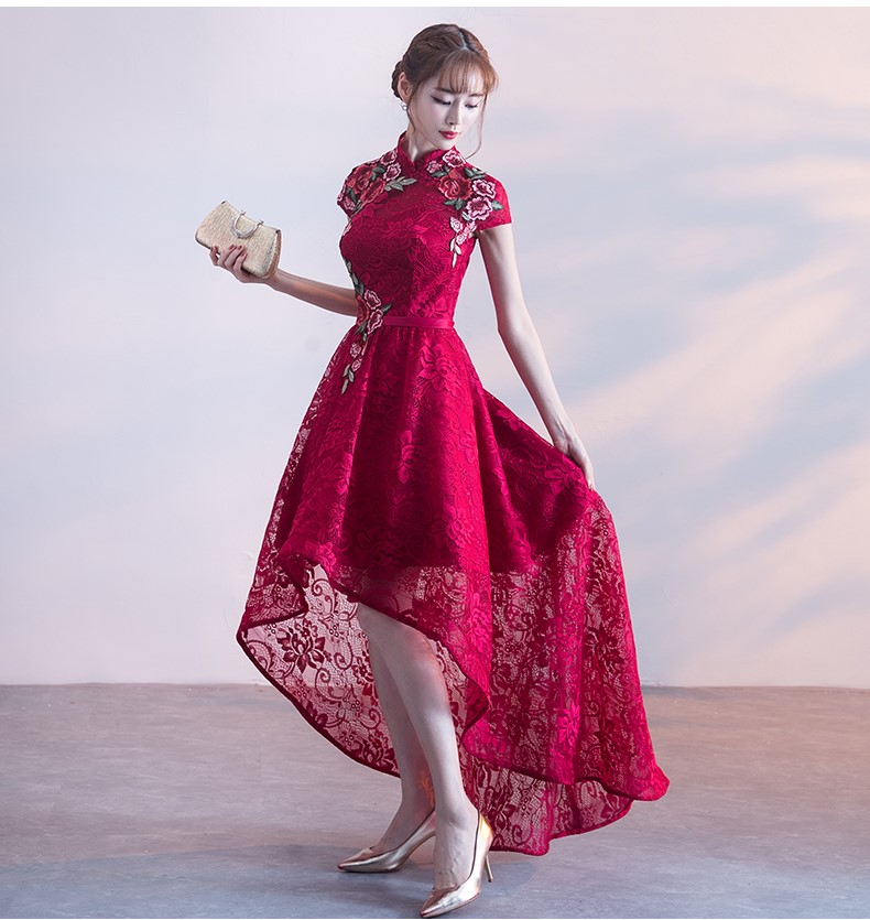 端莊優(yōu)雅中式禮服，前短后長晚禮服