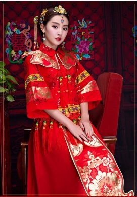 復(fù)古秀禾服中式禮服，中國(guó)風(fēng)新娘結(jié)婚禮服