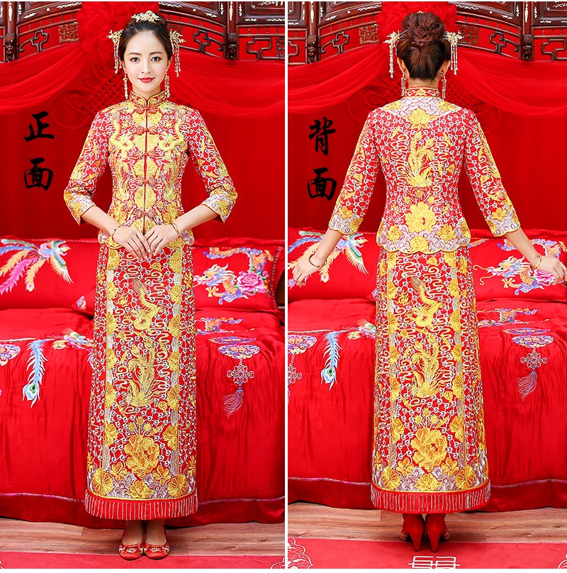時尚復(fù)古設(shè)計中式禮服，新娘結(jié)婚禮服