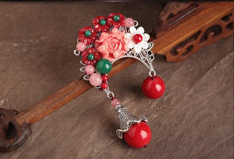 貝殼花朵古典中國風(fēng)胸針，復(fù)古風(fēng)胸花