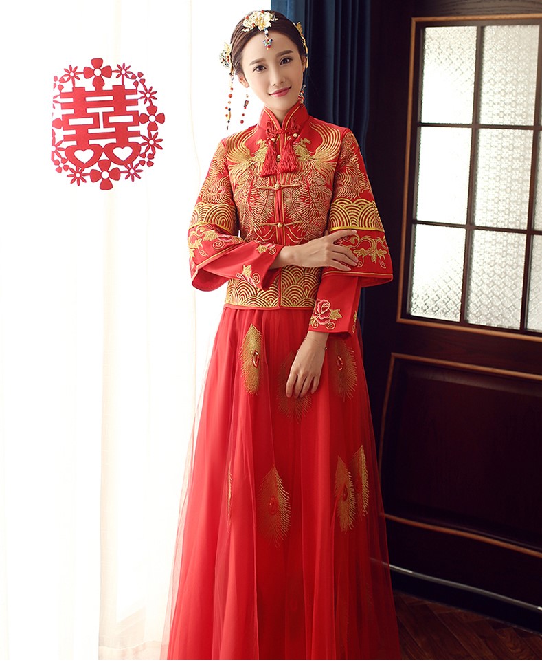 傳統(tǒng)古典中式禮服，復古新娘結婚禮服