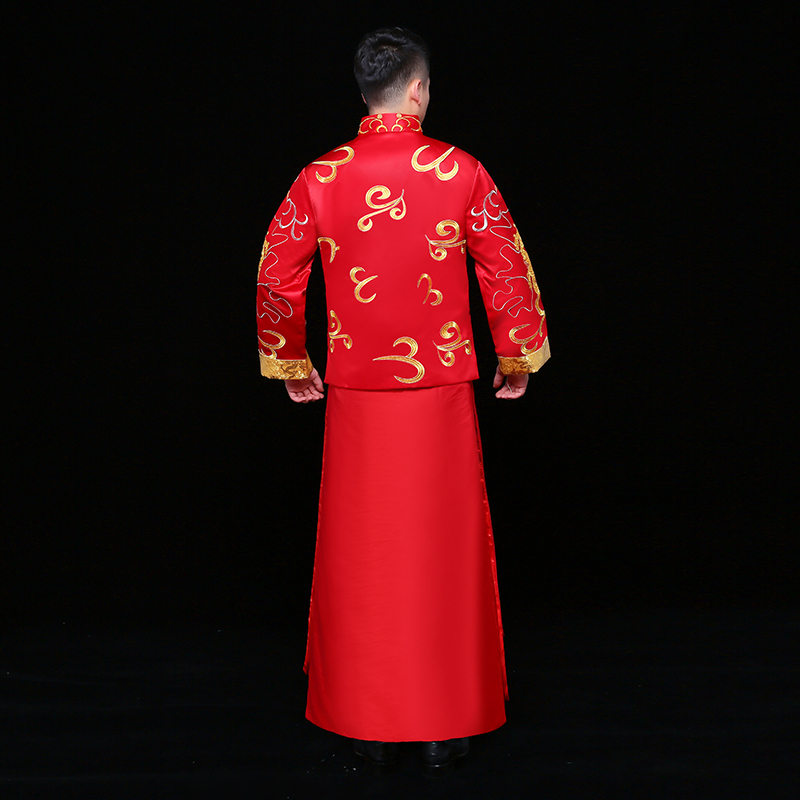 雙龍刺繡男士中式禮服，時尚中國風(fēng)新郎禮服